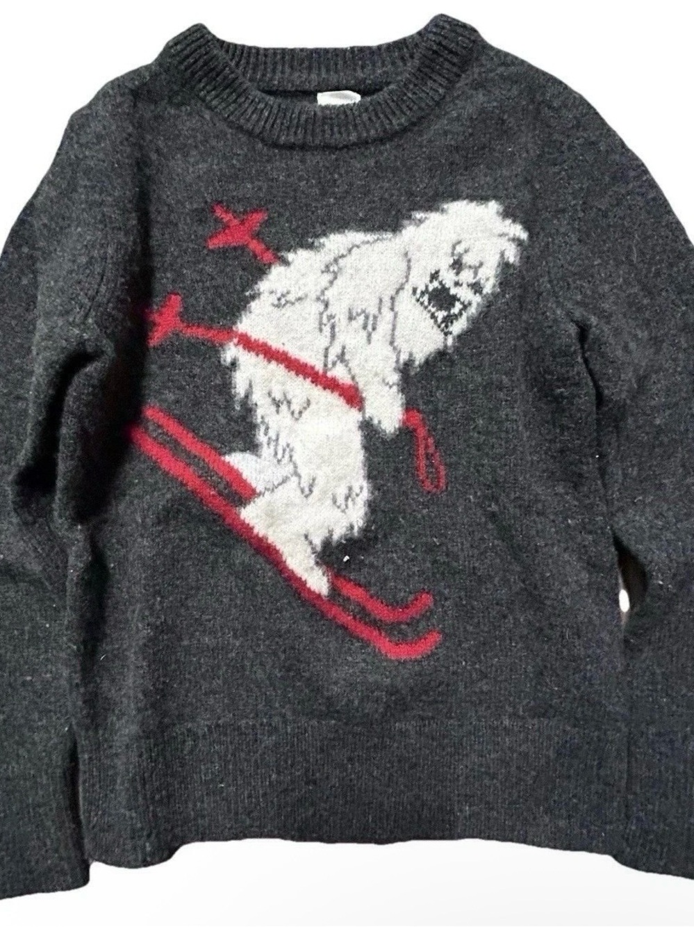 Toddler J Crew Cuts Wool Winter Grey Sweater Skiing Yeti Size 4/5